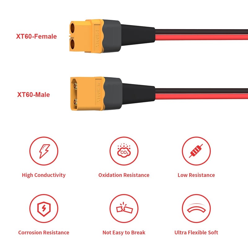 ELFCULB XT60 Splitter Cable,12AWG XT60 1 Male to 3 Female Connector Cable for UAV Phantom Quadcopter RC Car(1FT) - Image 2